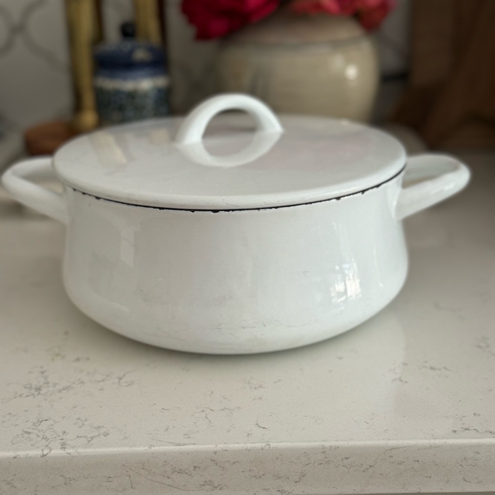 MCM Dansk International Design JHQ WHITE Enamel Ware Pots& Lids ~ 3qt